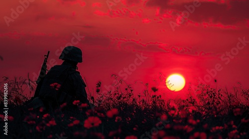 In the Sun's Embrace: Soldier's Silhouette Illustration Bathed in Afternoon Light