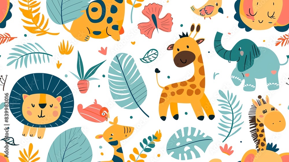 seamless pattern Playful jungle animals seamless pattern Playful jungle animals