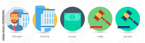 A set of 5 business icons as manager, building, invoice