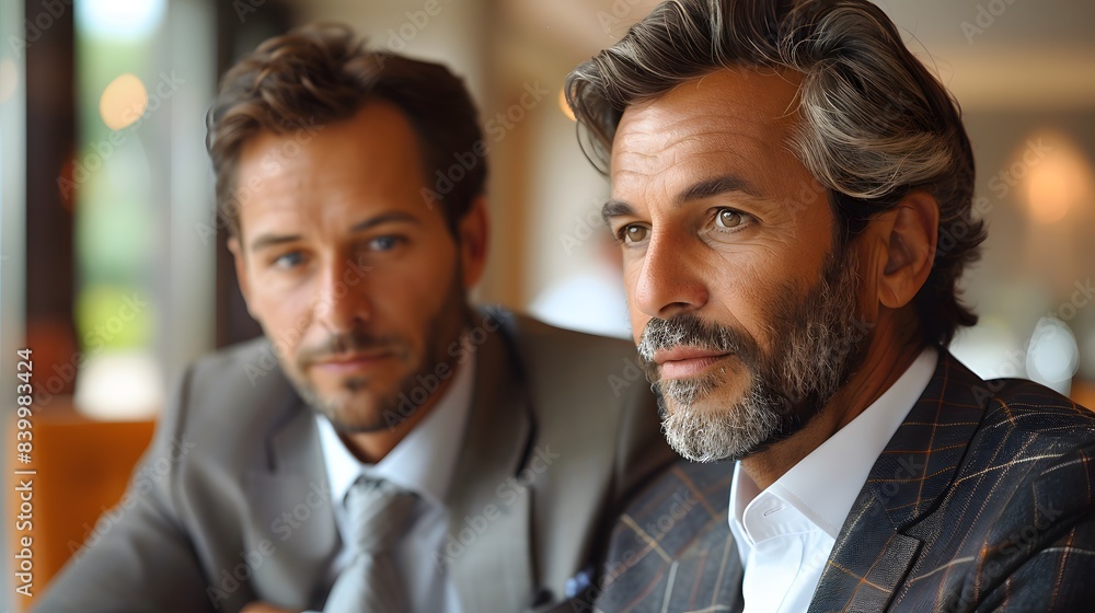 A real estate agent showing a business professional around a luxurious property, isolated on a white background A real estate agent showing a business professional around a luxurious property, isolated on a white background