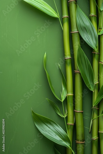 A green background with two bamboo leaves on it