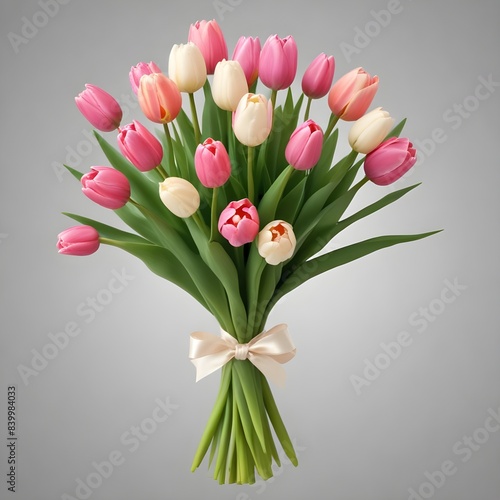 Nicely beautiful tulip big red, green, white, pink and yellow Flower bouquet for wedding, isolated on transparent background bouquet of tulips photo