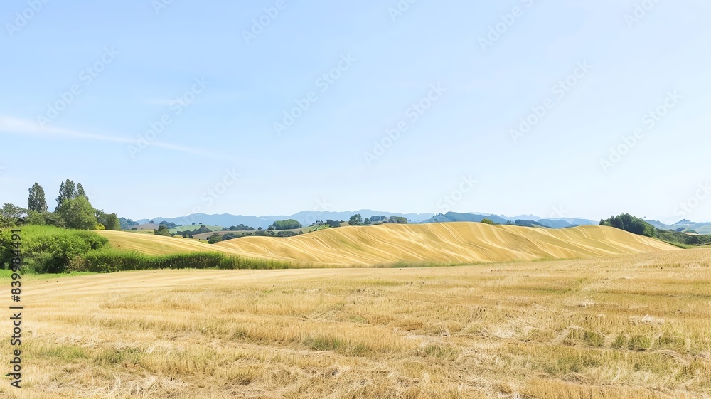 A serene landscape of rolling hills under a bright blue sky A serene landscape of rolling hills under a bright blue sky