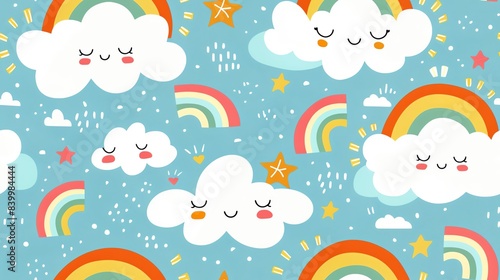 seamless pattern Whimsical clouds and rainbows