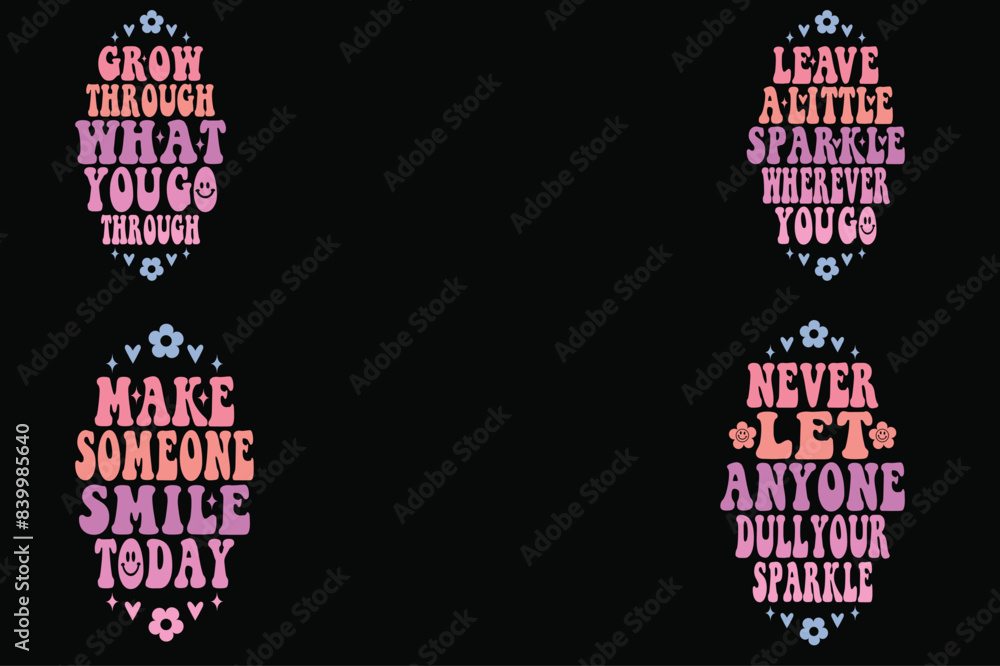 Grow through what you go through, leave a little sparkle wherever you go, make someone smile today, never let anyone dull your sparkle keychain retro designs