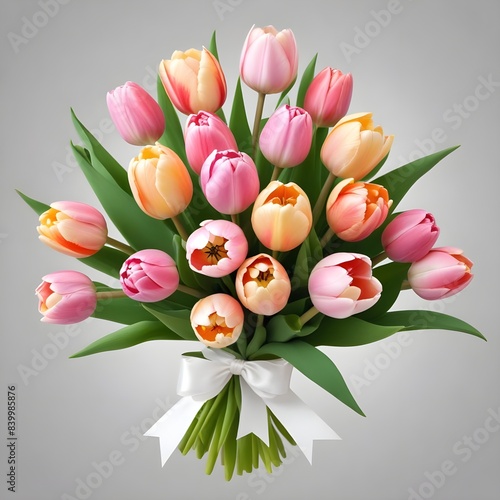 Nicely beautiful tulip big red, green, white, pink and yellow Flower bouquet for wedding, isolated on transparent background bouquet of tulips photo
