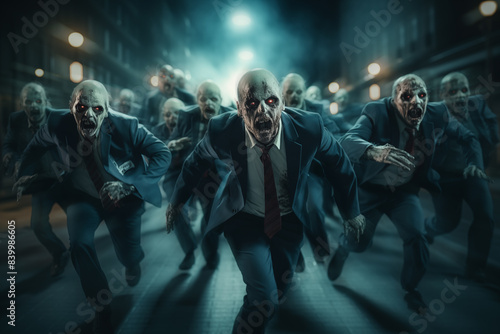 Hordes of zombie businessmen attack on the city streets at night © Nattapol