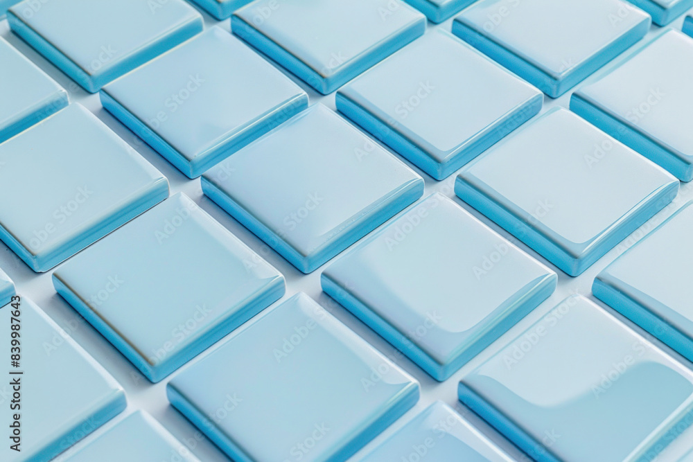 A thorough observation of a stack of blue square shapes arranged on a white tabletop A thorough observation of a stack of blue square shapes arranged on a white tabletop
