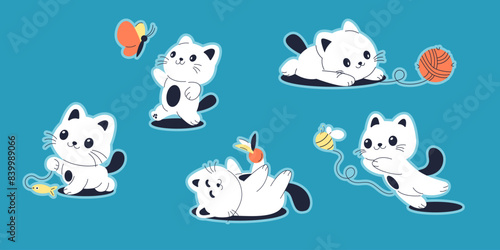 Cute stickers playful cartoon cats character
