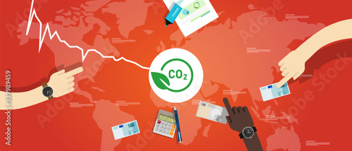 carbon pricing going down decrease low carbon tax exchange market carbon dioxide trading in global map background