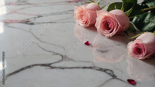 pink roses on a wooden table