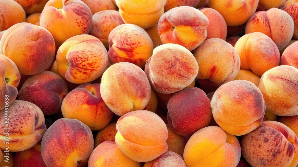 A bunch of peaches are piled on top of each other A bunch of peaches are piled on top of each other
