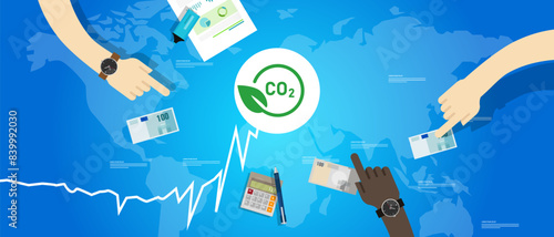 carbon pricing going up increase high carbon tax exchange market carbon dioxide in global map blue background