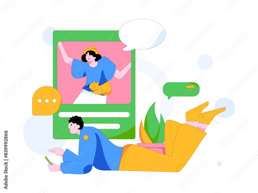 Virtual characters social communication concept business flat vector hand drawn illustration
Virtual characters social communication concept business flat vector hand drawn illustration