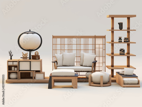 Isometric minimalist and modern modern interior style japan furniture popular design styles, japanese and scandinavian