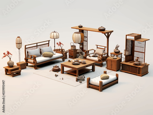 Isometric minimalist and modern modern interior style japan furniture popular design styles, japanese and scandinavian