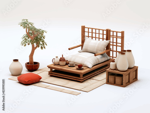 Isometric minimalist and modern modern interior style japan furniture popular design styles, japanese and scandinavian