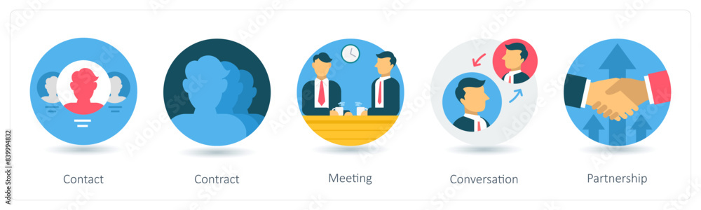 A set of 5 business icons as contact, contract, meeting A set of 5 business icons as contact, contract, meeting