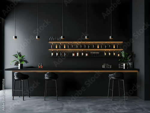 Contemporary black bar interior photo