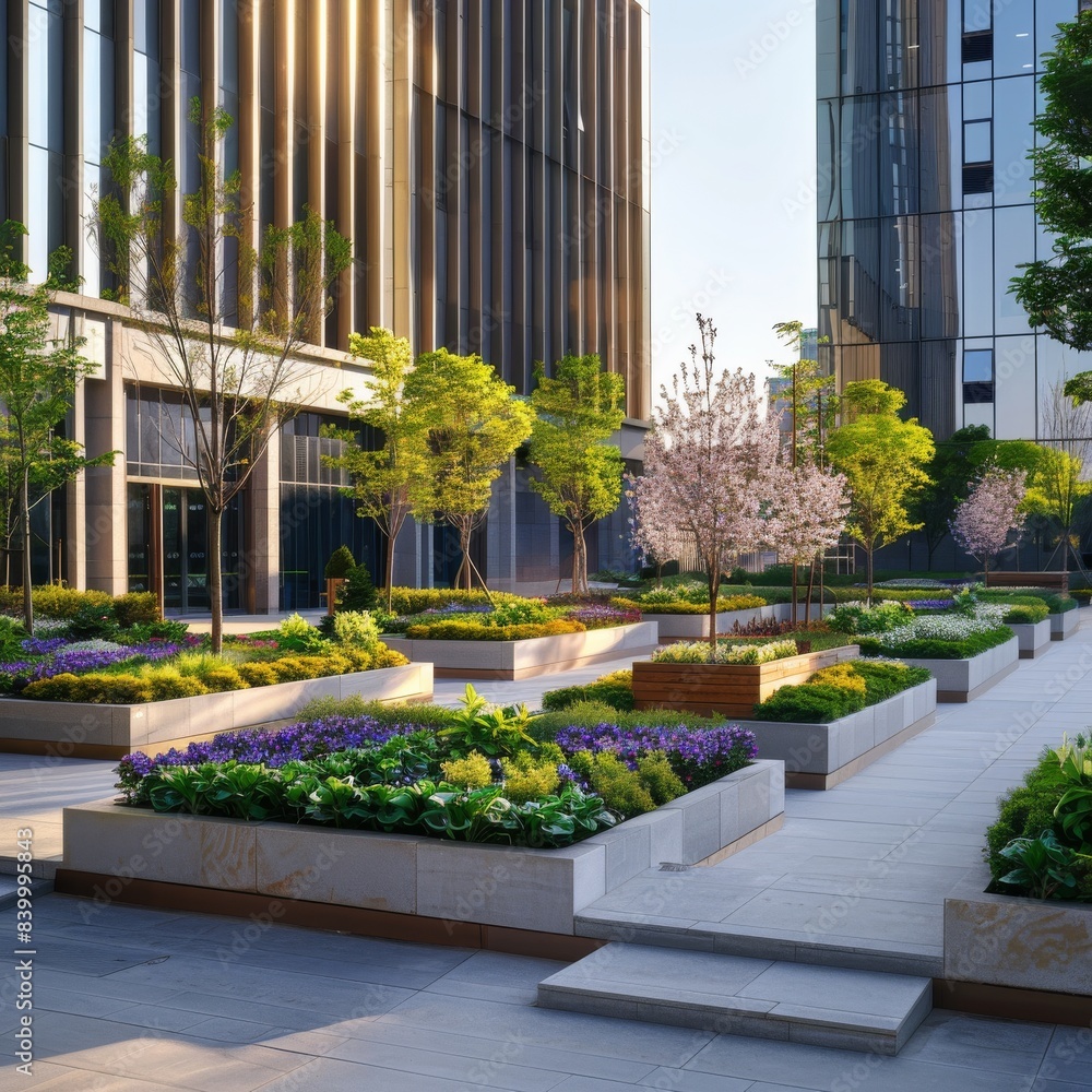 Obraz premium An open public square designed with minimalist modern architecture