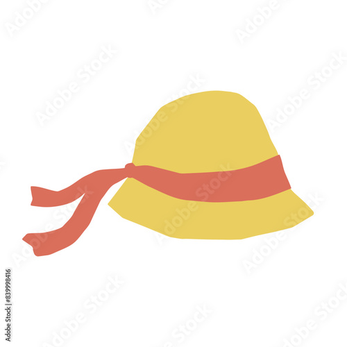 Cute hat with ribbon. Vintage icon. Vector hand drawn illustration in cartoon style