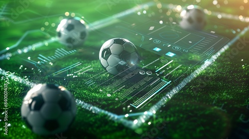 a dynamic soccer template featuring an abstract football pitch as the backdrop, textured with layers of green gradient that mimic a well-manicured turf.