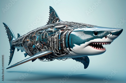 Wallpaper Mural Cybernetic shark, detailed. Generative AI Torontodigital.ca