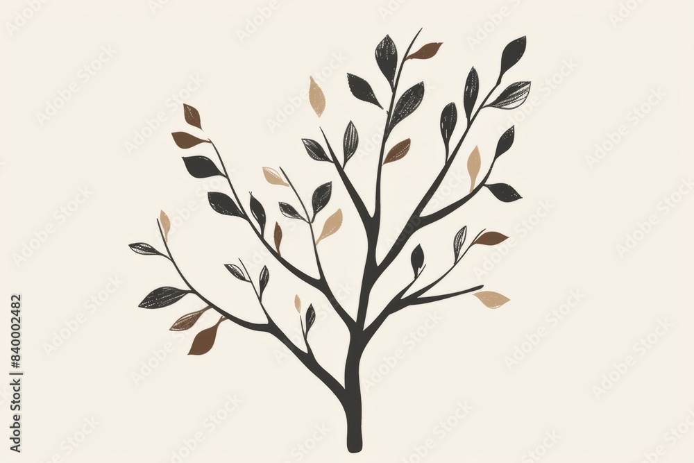 Cartoon cute doodles of a minimalist tree with simple branches and leaves, Generative AI Cartoon cute doodles of a minimalist tree with simple branches and leaves, Generative AI