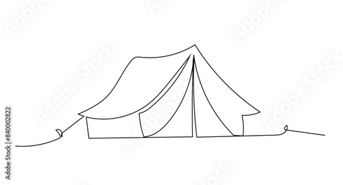Continuous one line drawing of tent camping in outdoor. Canvas tent line art vector illustration. Editable stroke.