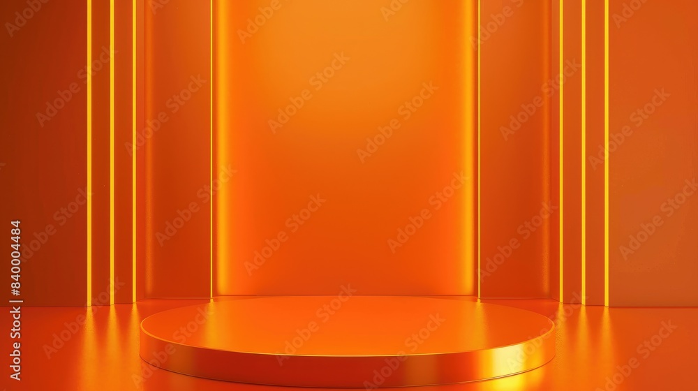 Orange podium with minimalist gold lines, ideal for high-end award ceremonies or product displays. Vector illustration. Orange podium with minimalist gold lines, ideal for high-end award ceremonies or product displays. Vector illustration.