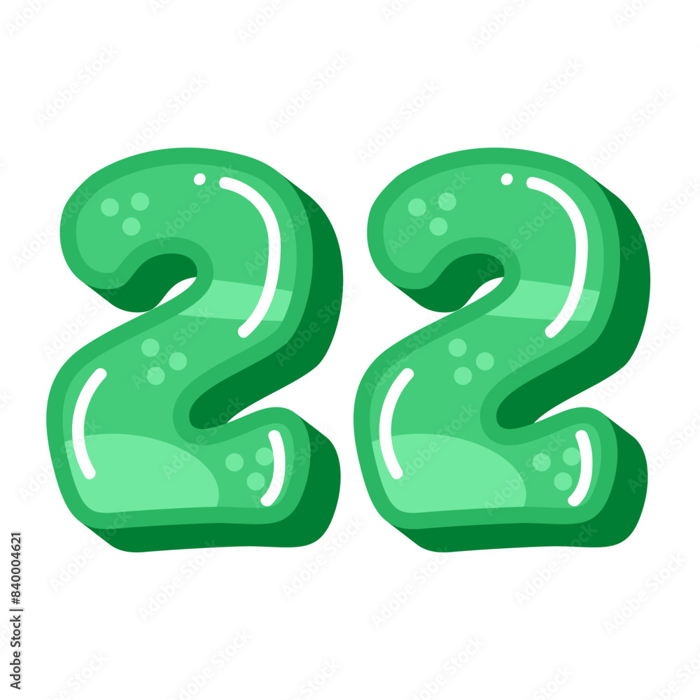 Naklejka premium Colorful number 22 twenty two vector illustration isolated on white background, green number 22 image