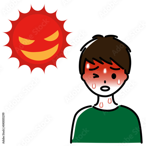 ギラギラした太陽と熱中症の男の子