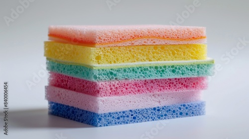 Bright and Colorful Kitchen Sponges for Cleaning on White Background