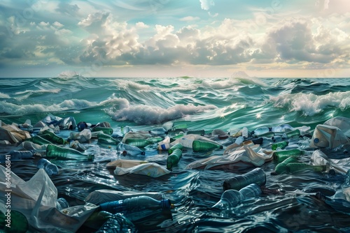 plastic garbage floating in the ocean