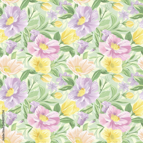 Floral variety color, form natural, seamless fabric pattern.
