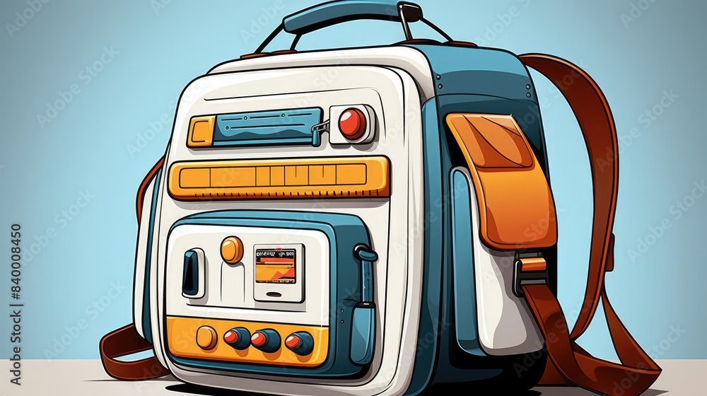 Retro Backpack Background, Vintage Boombox Wallpaper, Colorful Tech