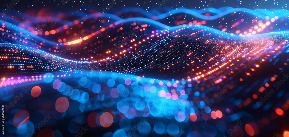 Colorful abstract wave patterns with glowing neon lights in a digital background, showcasing vibrant technology and futuristic concepts. Colorful abstract wave patterns with glowing neon lights in a digital background, showcasing vibrant technology and futuristic concepts.
