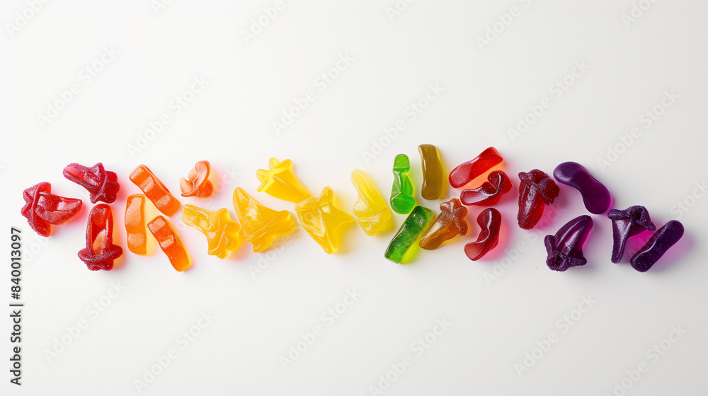 Colorful jellies artfully displayed on a clean white background enhance their vibrant colors and glossy textures.
Colorful jellies artfully displayed on a clean white background enhance their vibrant colors and glossy textures.