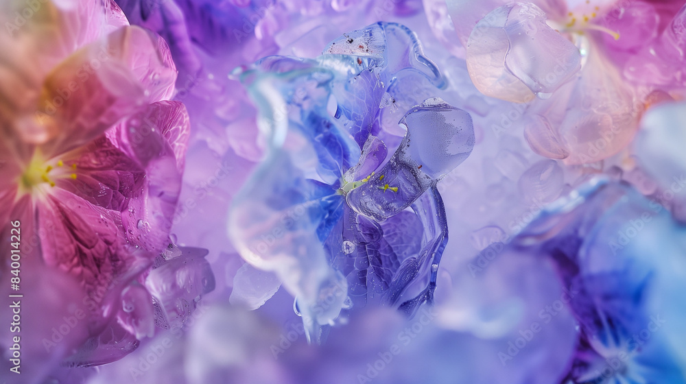 Frozen flowers in clear ice cubes, their preserved colors and shapes offer a captivating view of nature's frozen elegance.
Frozen flowers in clear ice cubes, their preserved colors and shapes offer a captivating view of nature's frozen elegance.