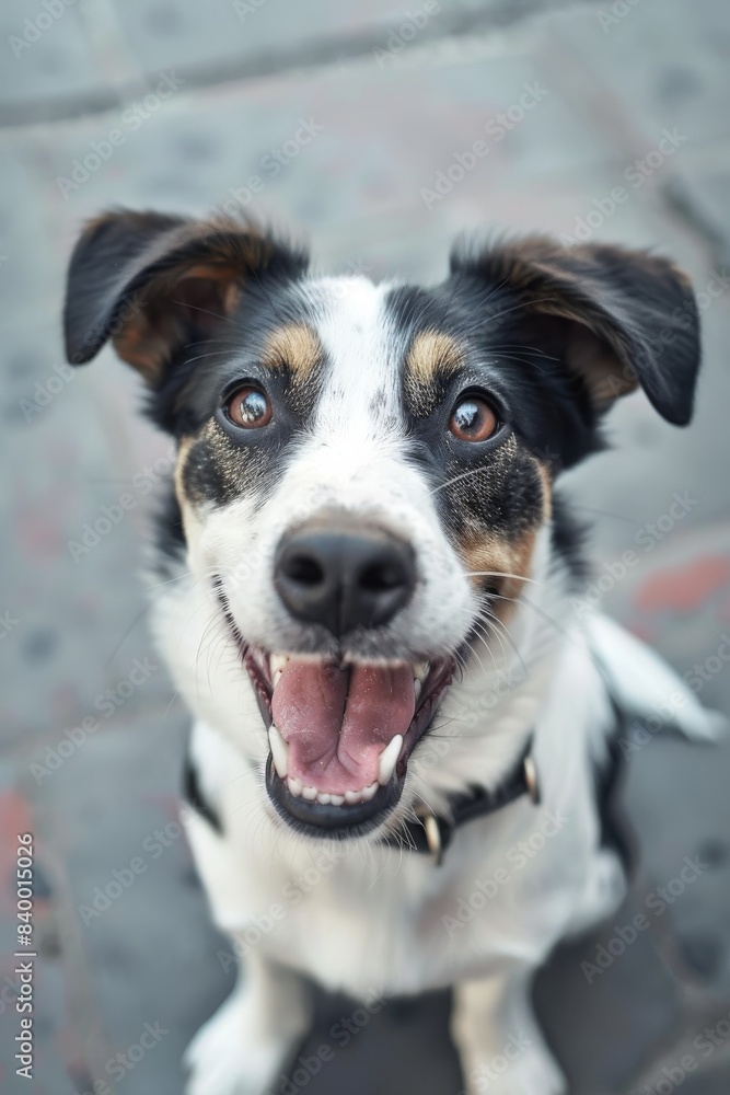 a portrait close up of a dog smiling happily with the streets in the background a portrait close up of a dog smiling happily with the streets in the background