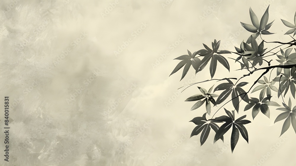 Elegant Branch with Leaves on Subtle Background Elegant Branch with Leaves on Subtle Background