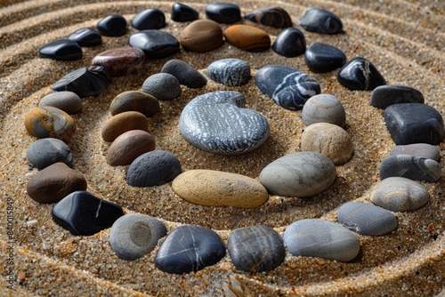 Rock smile surrounded by stone circle in sand photo