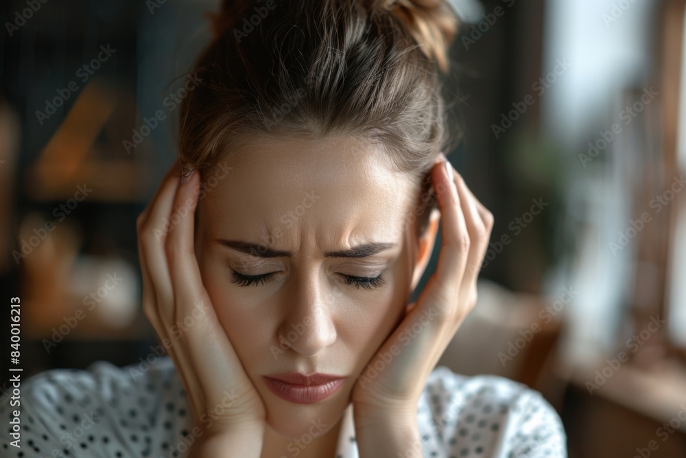 Woman holding head in hands Woman holding head in hands