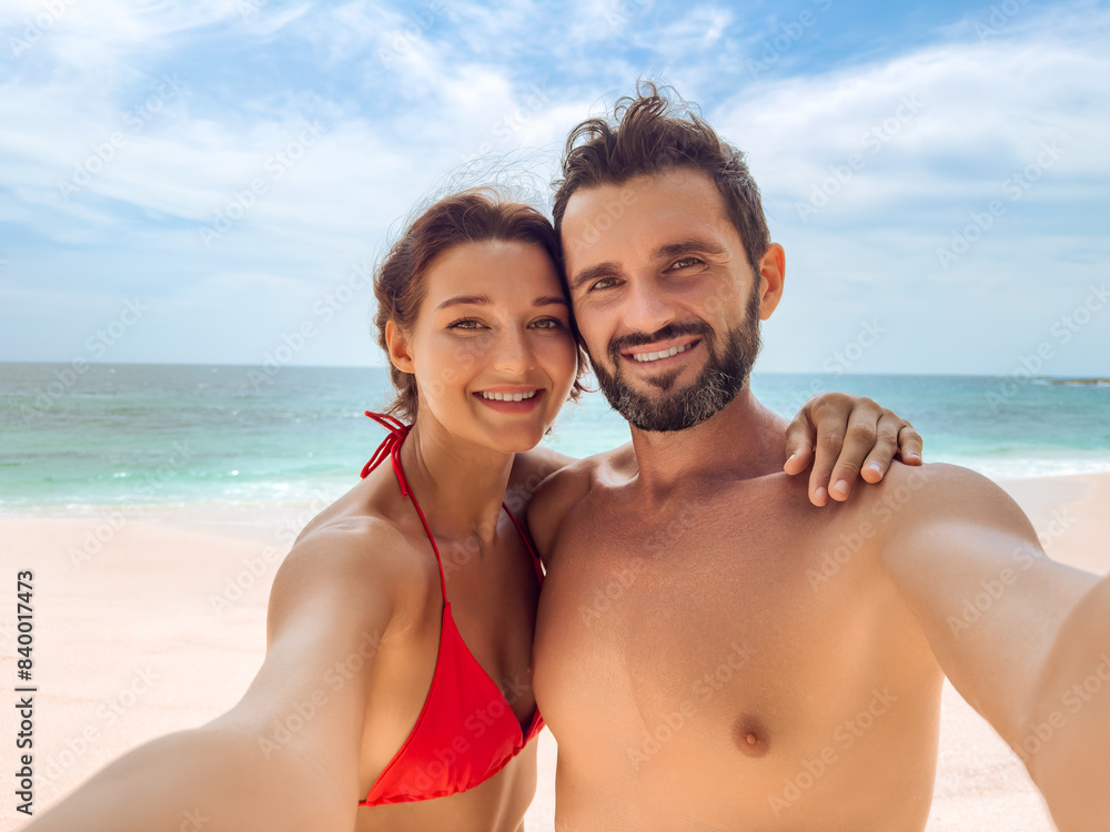Happy Couple Taking Selfie on Tropical Beach Vacation Happy Couple Taking Selfie on Tropical Beach Vacation