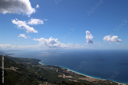 Albanian coastal landscape on the Ionian Sea- Seen from the Llogara Pass is a mountain pass in southern Albania    photo