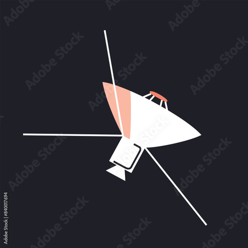Vector illustration of a space probe. Universe and astronomy in flat cartoon style. Spacecraft, exploration technology, celestial satellite. Ideal for science, educational materials, space missions