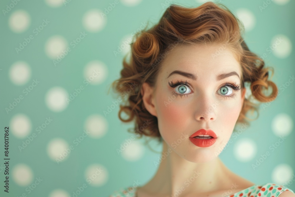 Woman in polka dot dress and red lipstick Woman in polka dot dress and red lipstick
