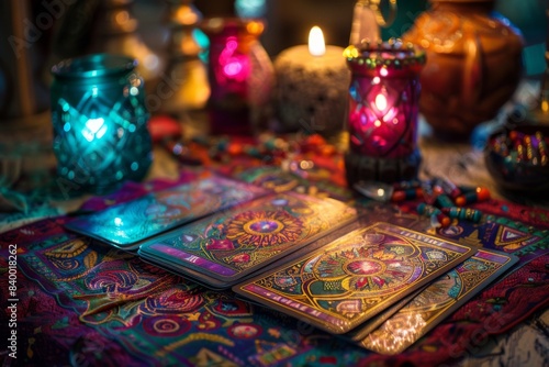 Table with numerous candles and a book © Sandu