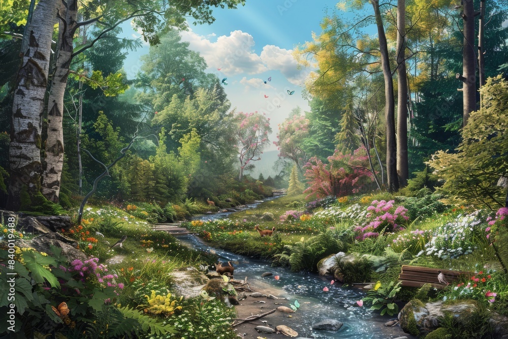 Naklejka premium Create a hyper-detailed, photorealistic image to celebrate World Environment Day, featuring a vibrant forest ecosystem