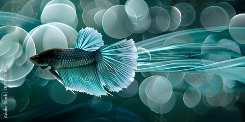 Fish with antigravity abilities soar over a dark dishwater background in style. Concept Fish, Antigravity, Dark, Dishwater, Style